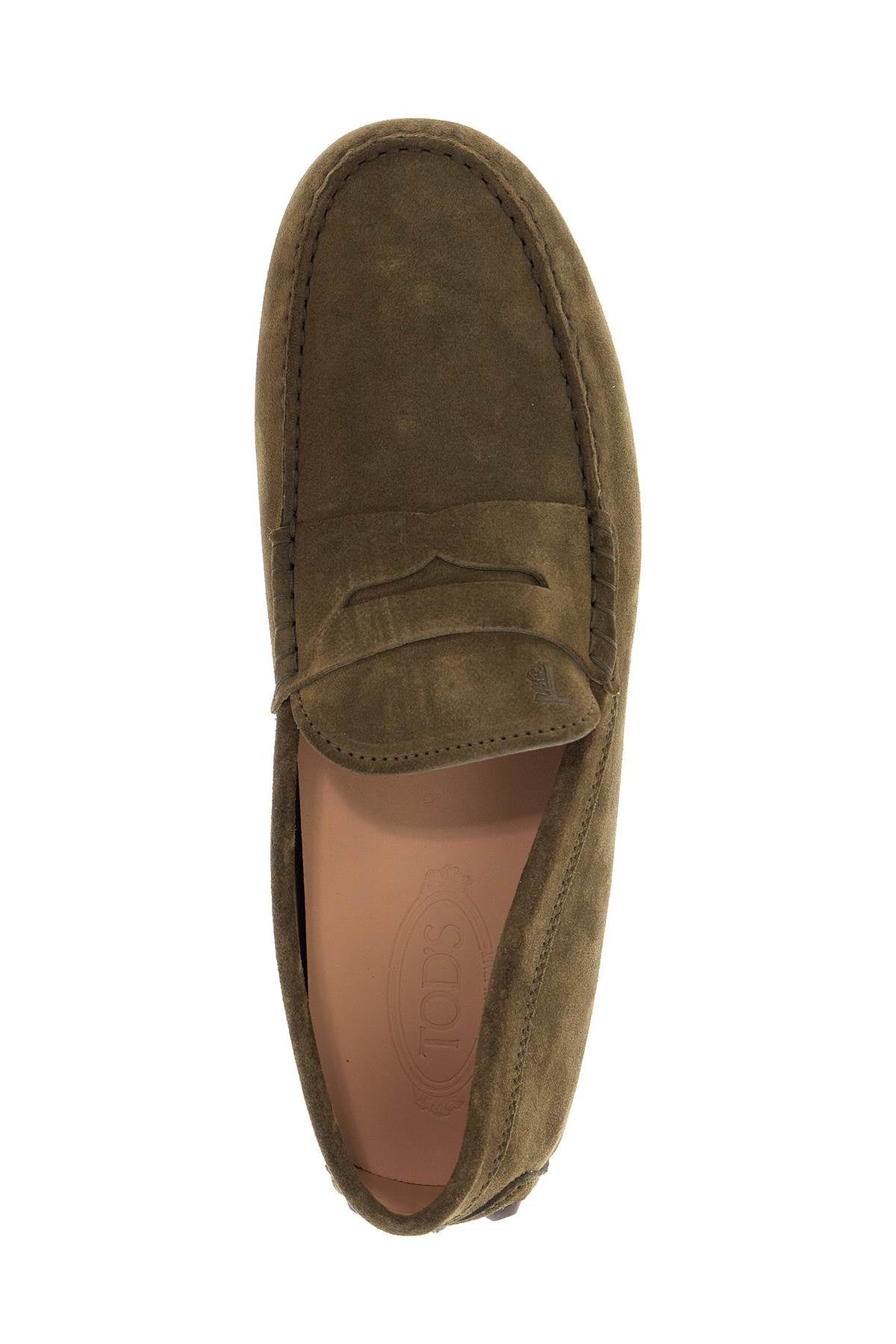 TOD'S olive green suede loafers with rubber sole