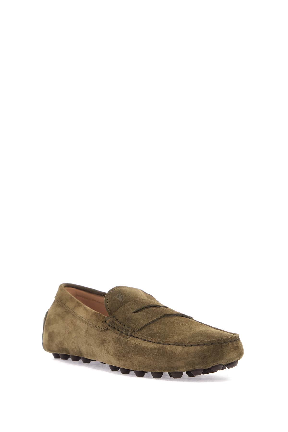 TOD'S olive green suede loafers with rubber sole