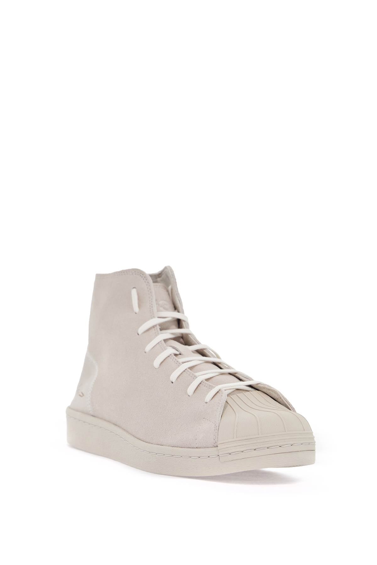 Y-3 high-top pro model sneakers in light gray suede with velcro closure