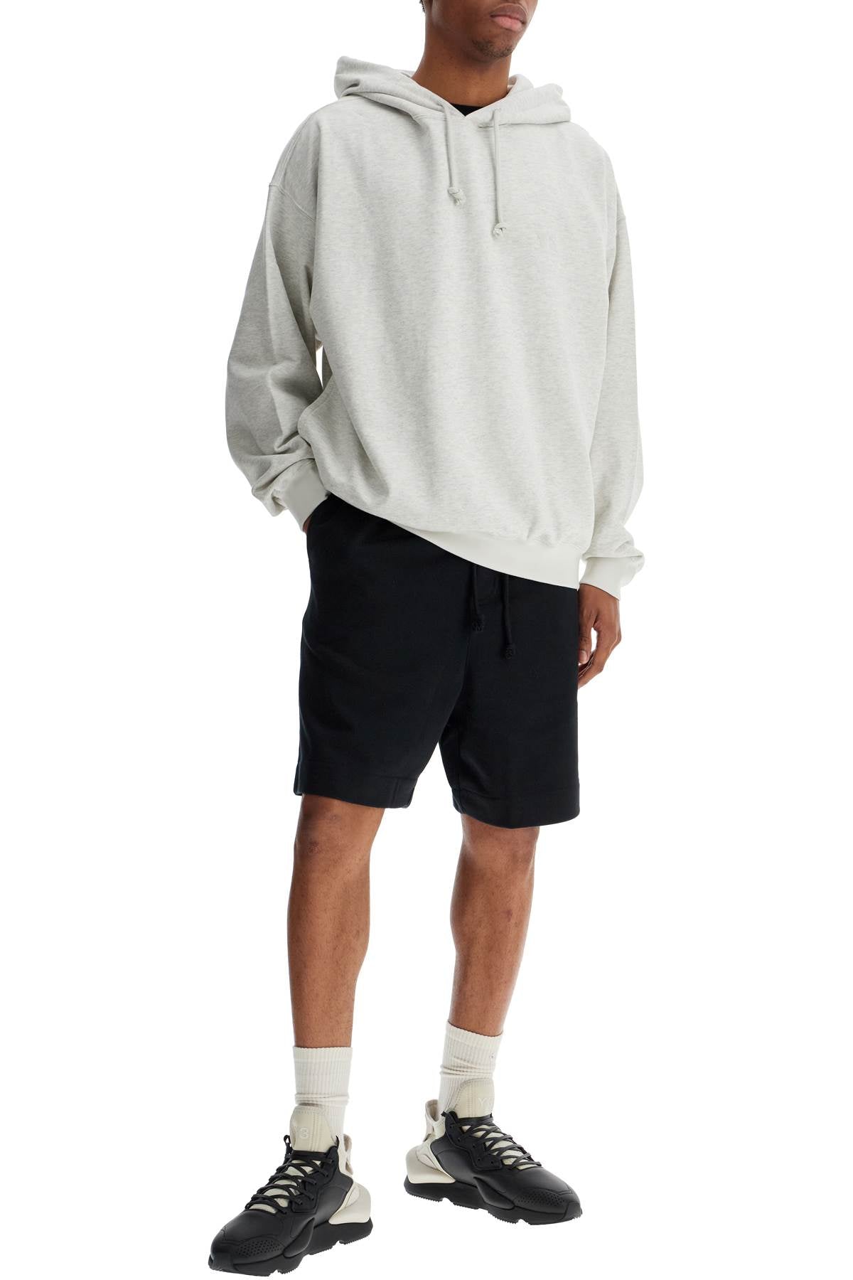 Y-3 light grey cotton and recycled polyester hoodie for men