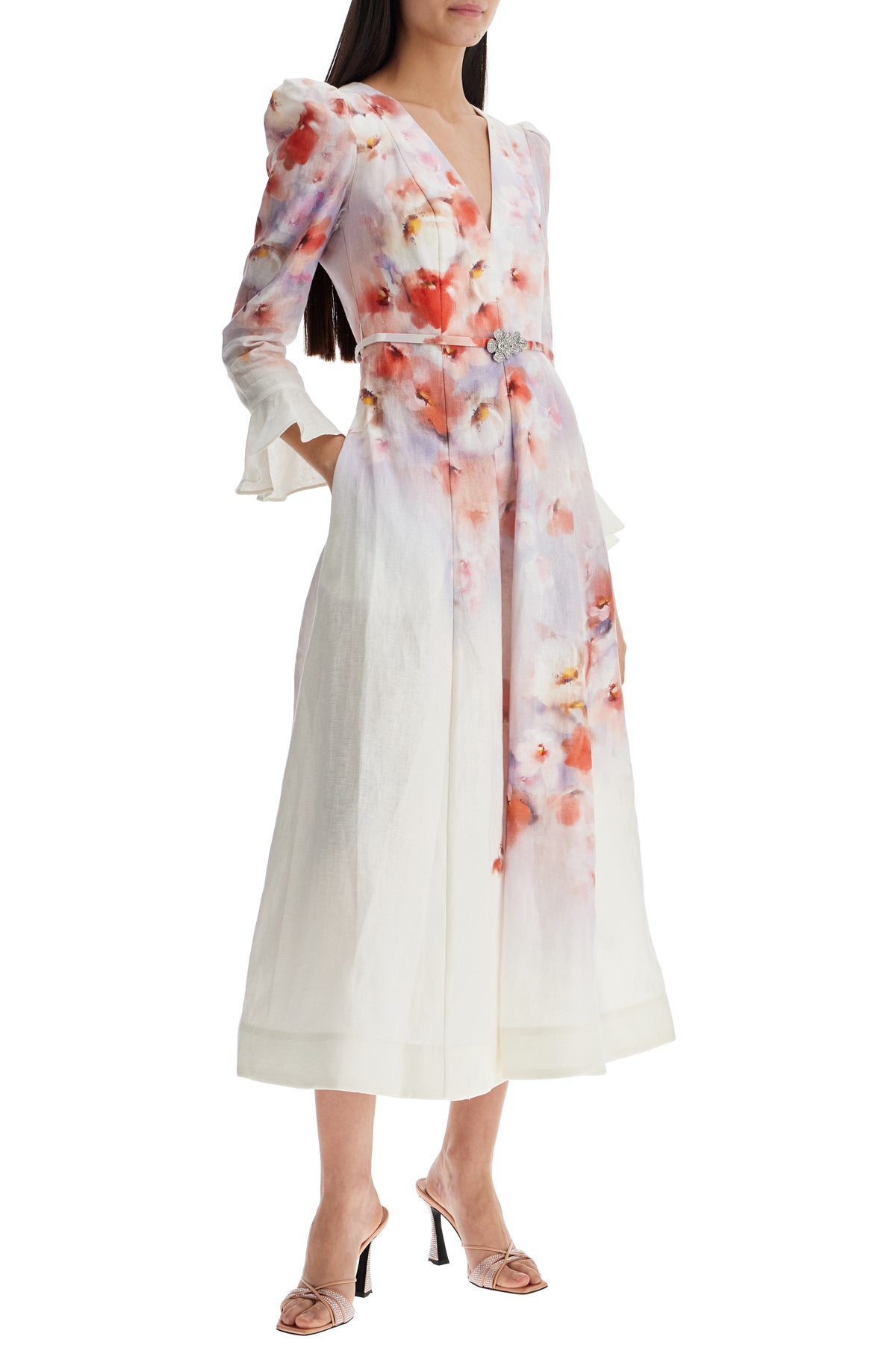 ZIMMERMANN white floral linen midi dress ciara
