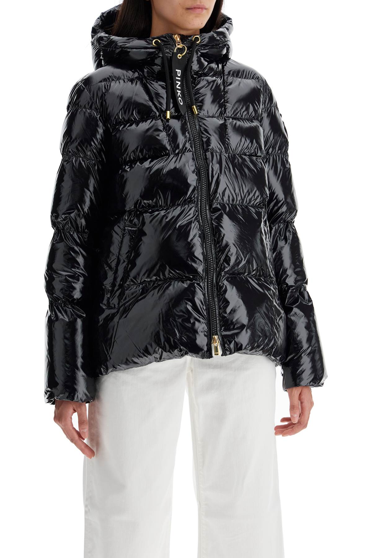 PINKO hooded down jacket in crystal nylon