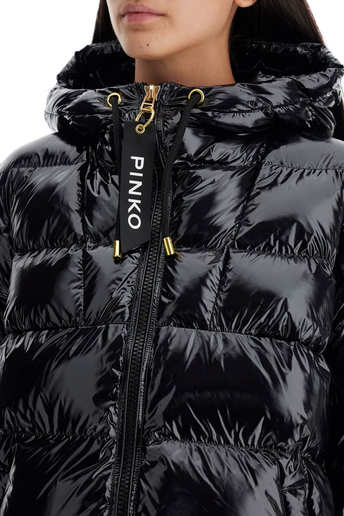 PINKO hooded down jacket in crystal nylon