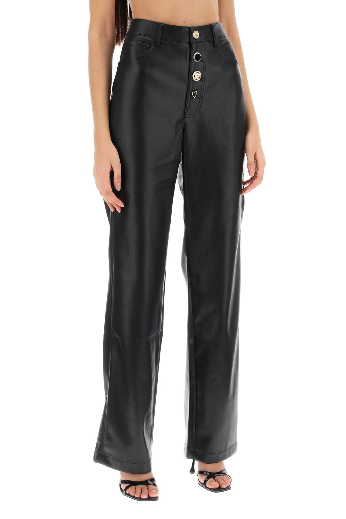 ROTATE embellished button faux leather pants