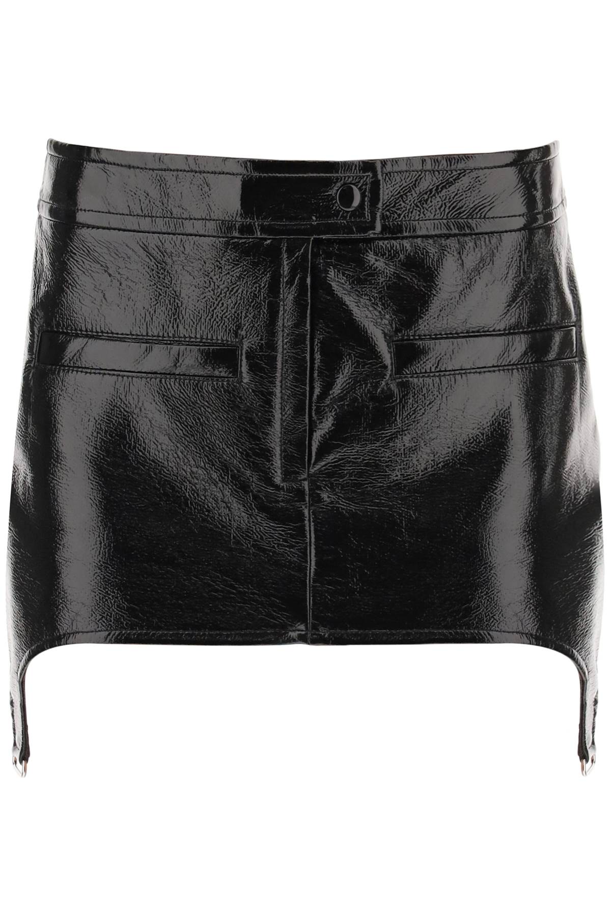 COURREGES vinyl effect mini skirt with suspenders