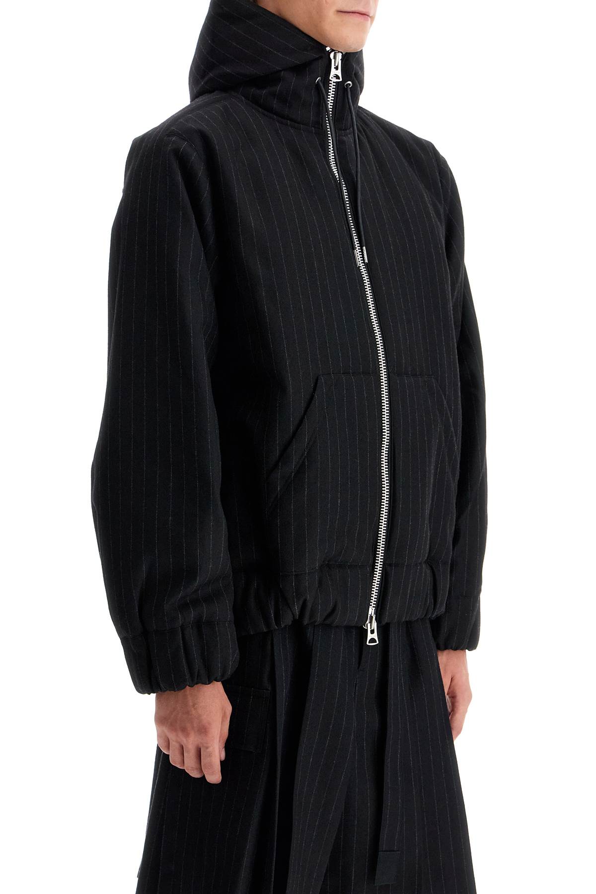 SACAI hooded wool gessato jacket