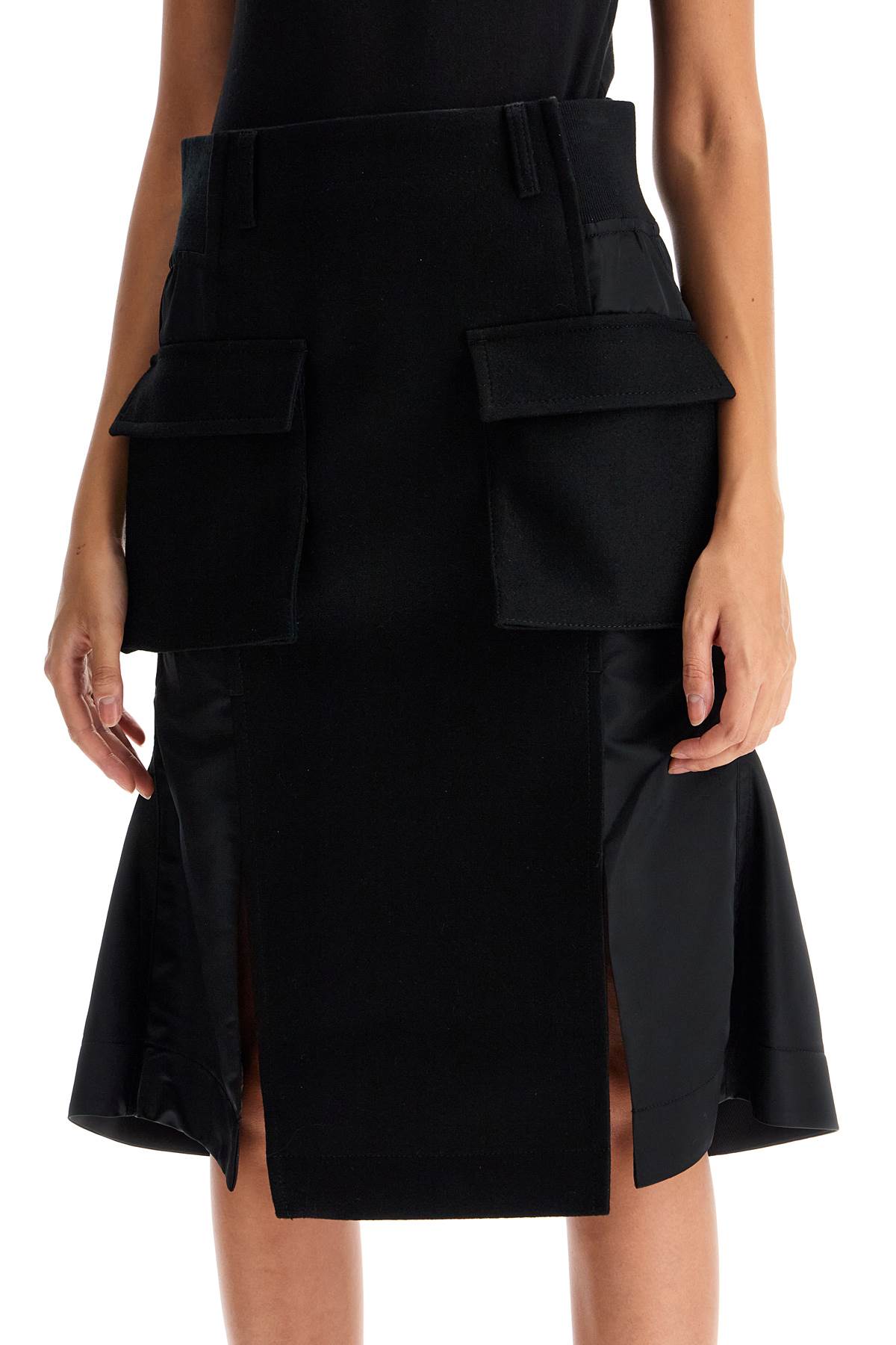 SACAI "hybrid nylon and wool skirt"