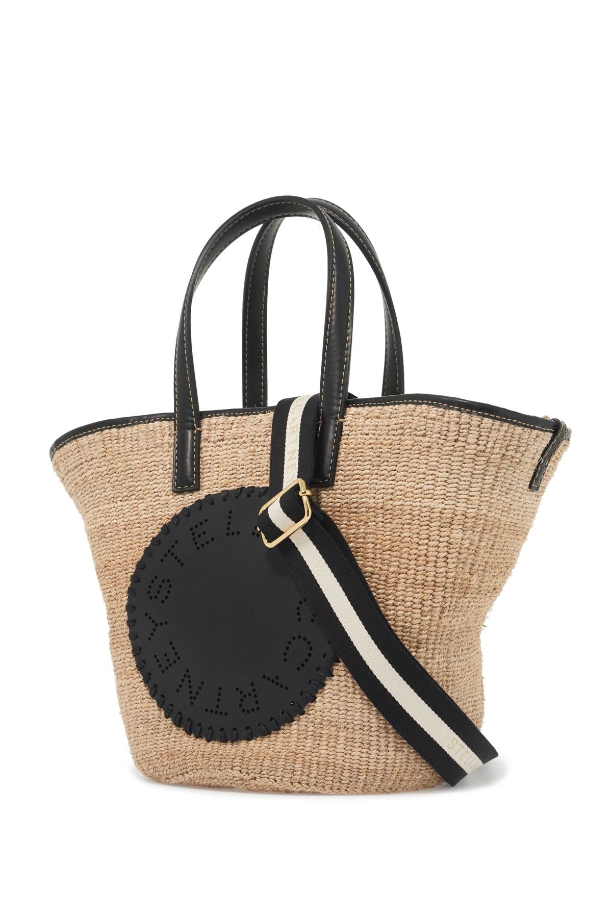 STELLA McCARTNEY raffia shoulder bag with logo.