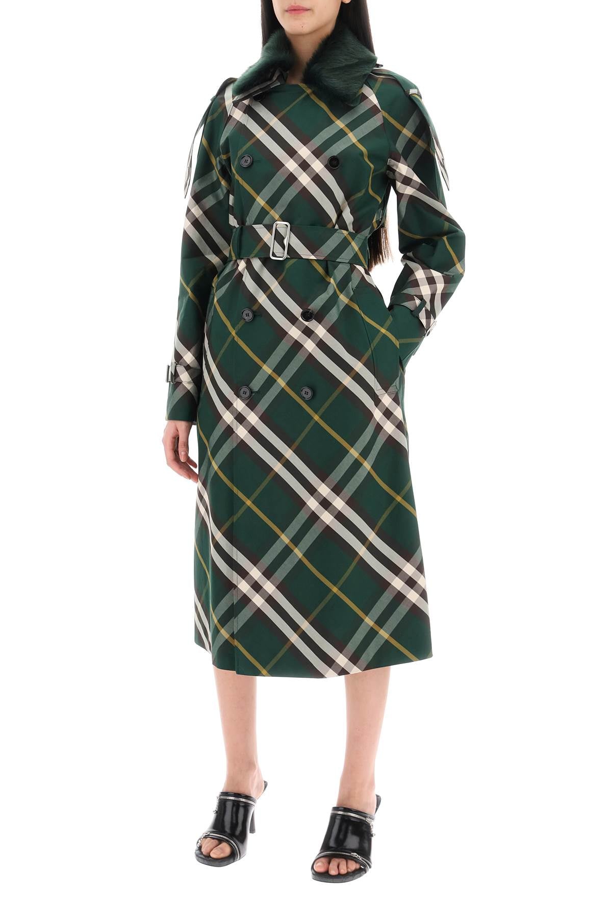 BURBERRY kensington trench coat with check pattern