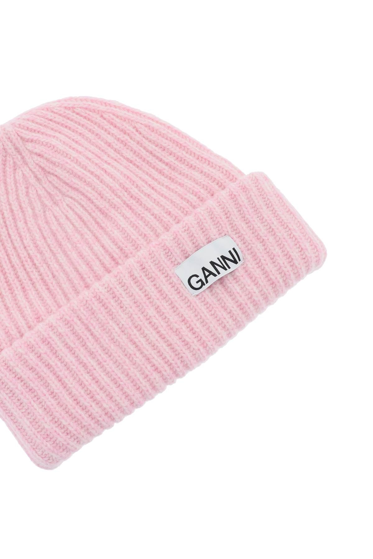 GANNI beanie hat with logo patch