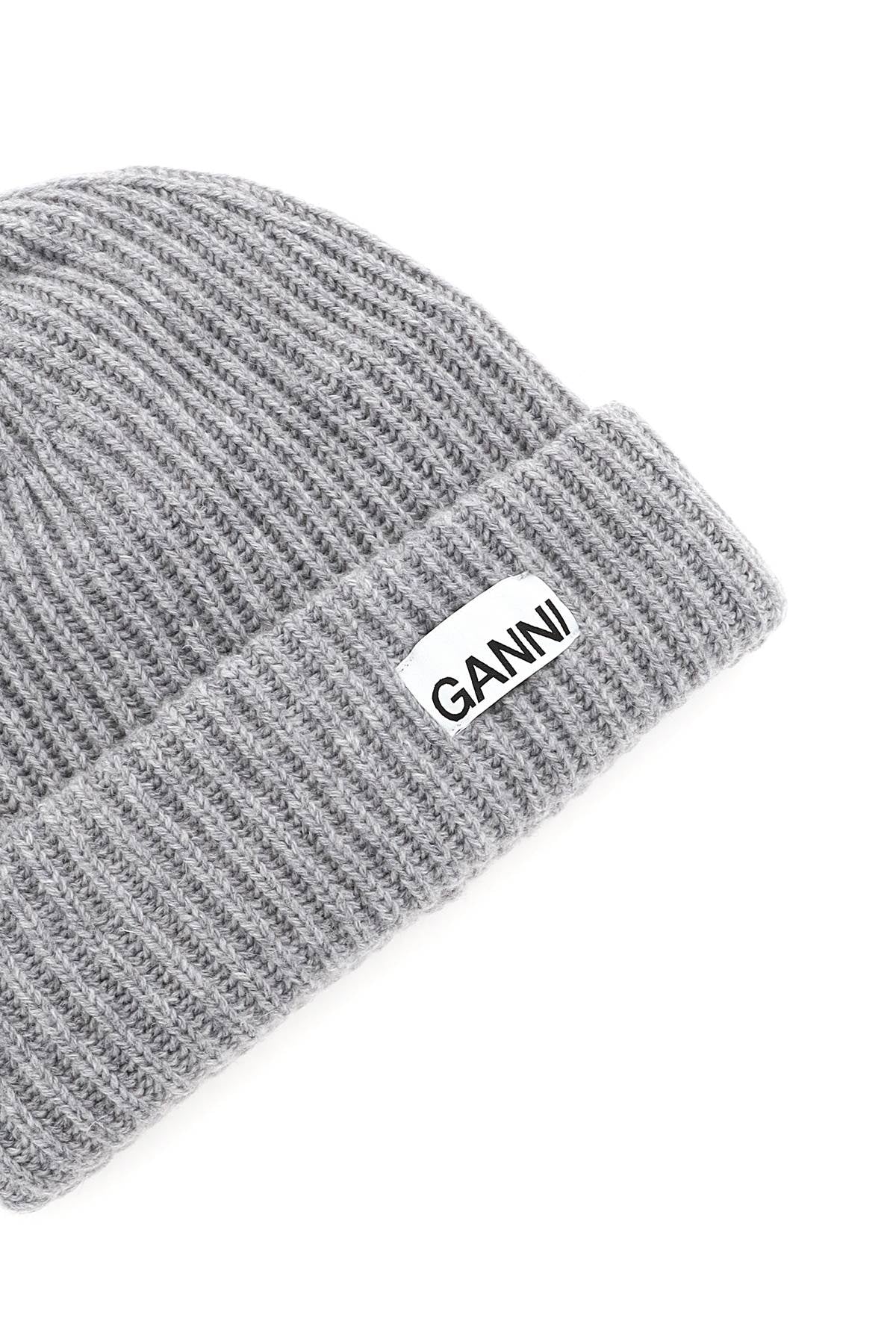 GANNI beanie hat with logo patch