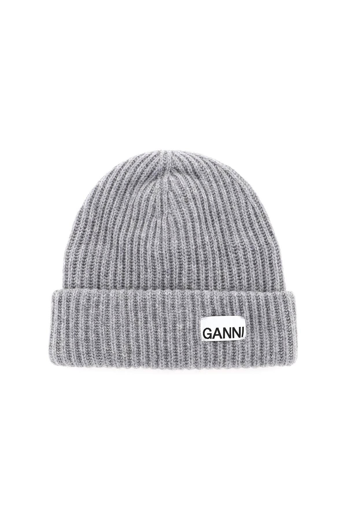 GANNI beanie hat with logo patch