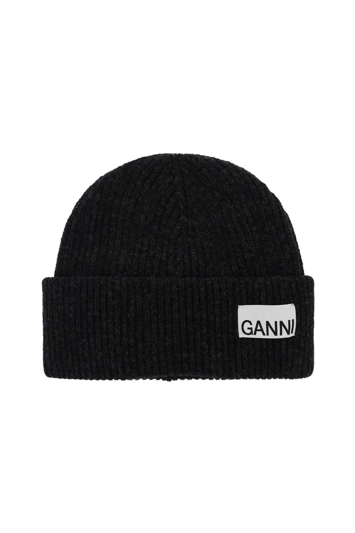 GANNI beanie hat with logo label