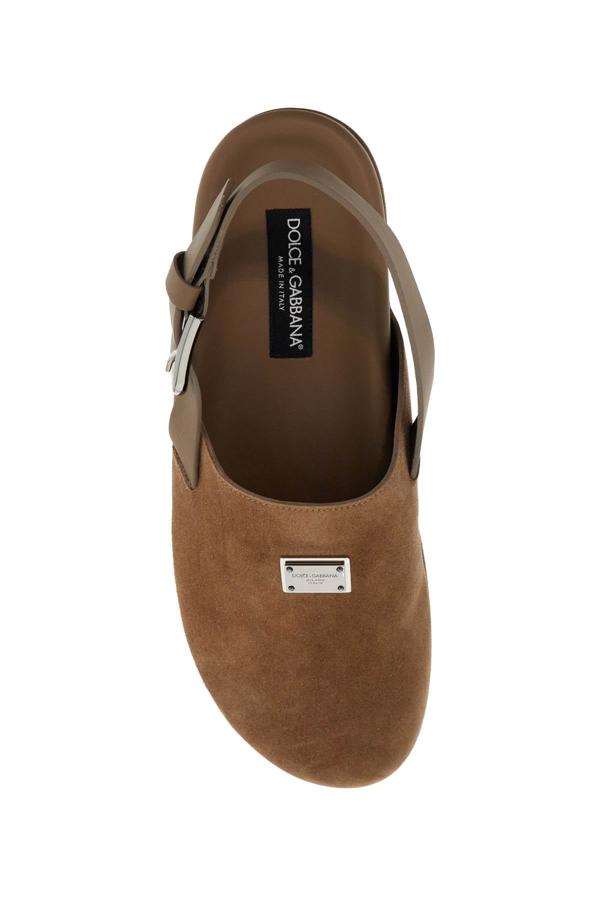 DOLCE & GABBANA suede leather clogs with logo plate