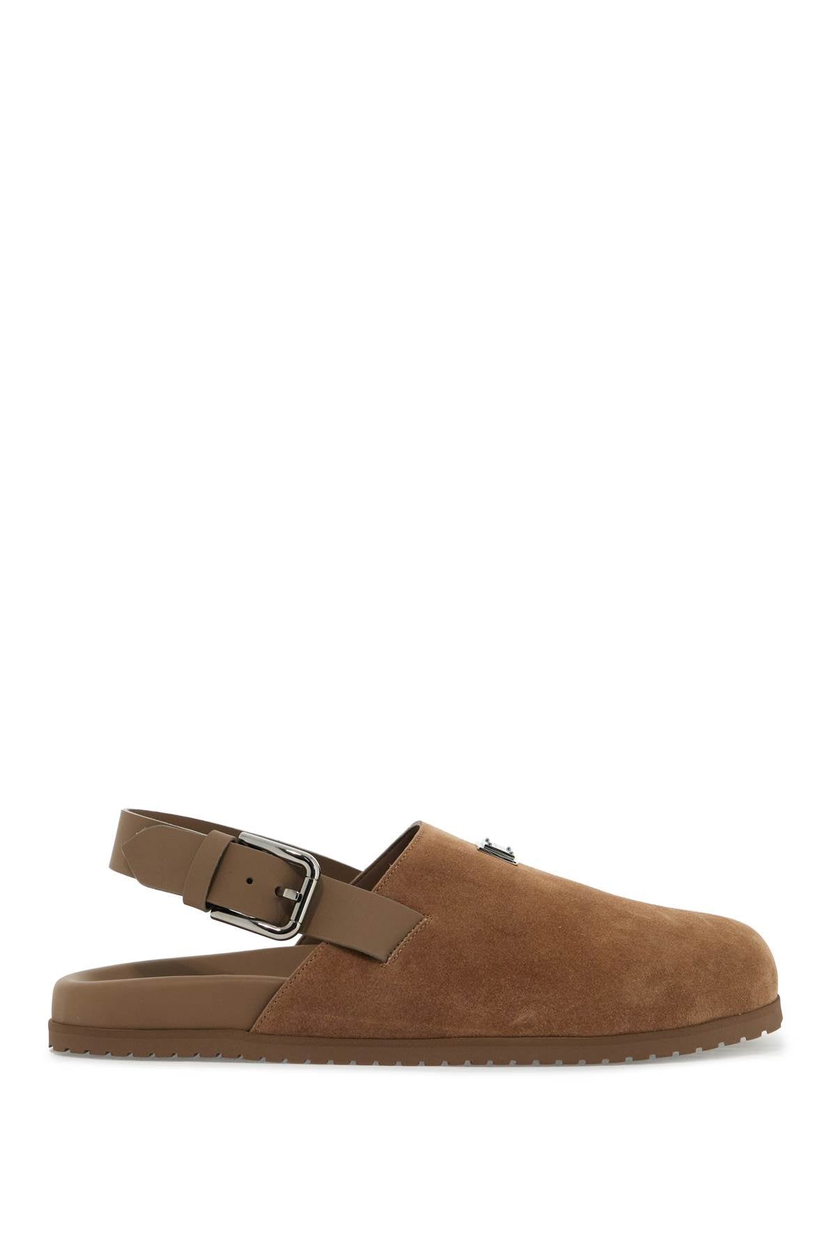 DOLCE & GABBANA suede leather clogs with logo plate