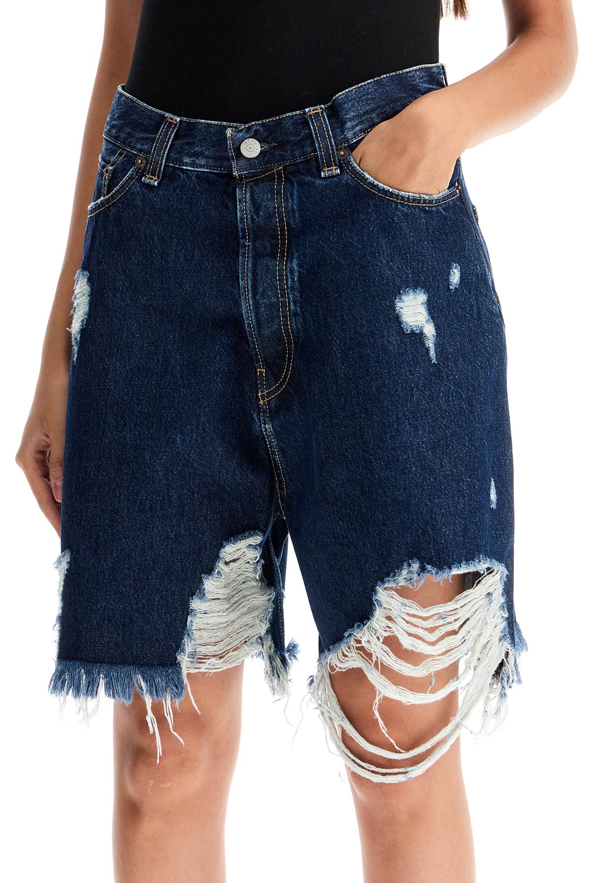 ACNE STUDIOS denim destroyed bermuda shorts for