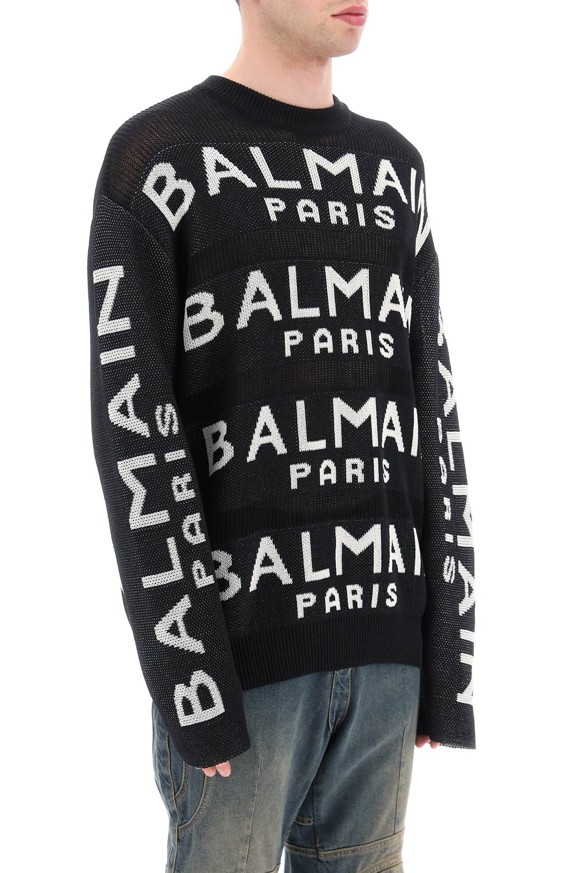 BALMAIN cotton pullover with all-over logo