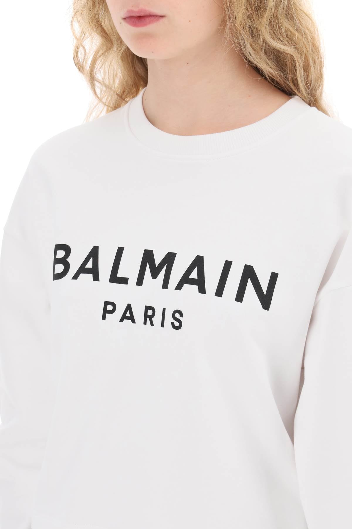 BALMAIN cropped sweatshirt with flocked logo