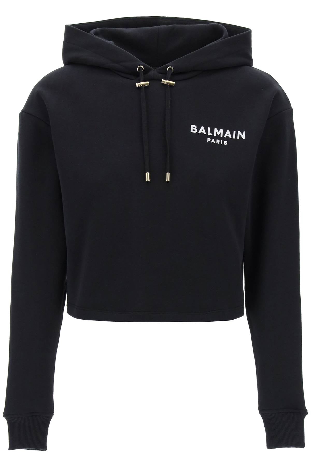 BALMAIN cropped hoodie with flocked logo