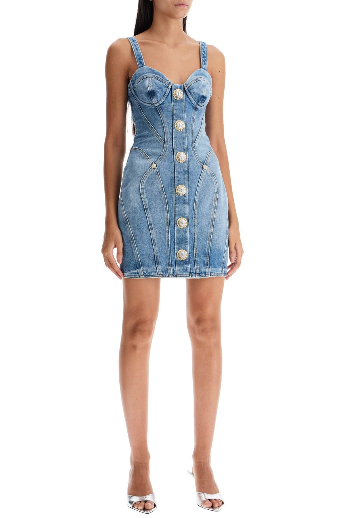 BALMAIN mini denim dress with decorative buttons