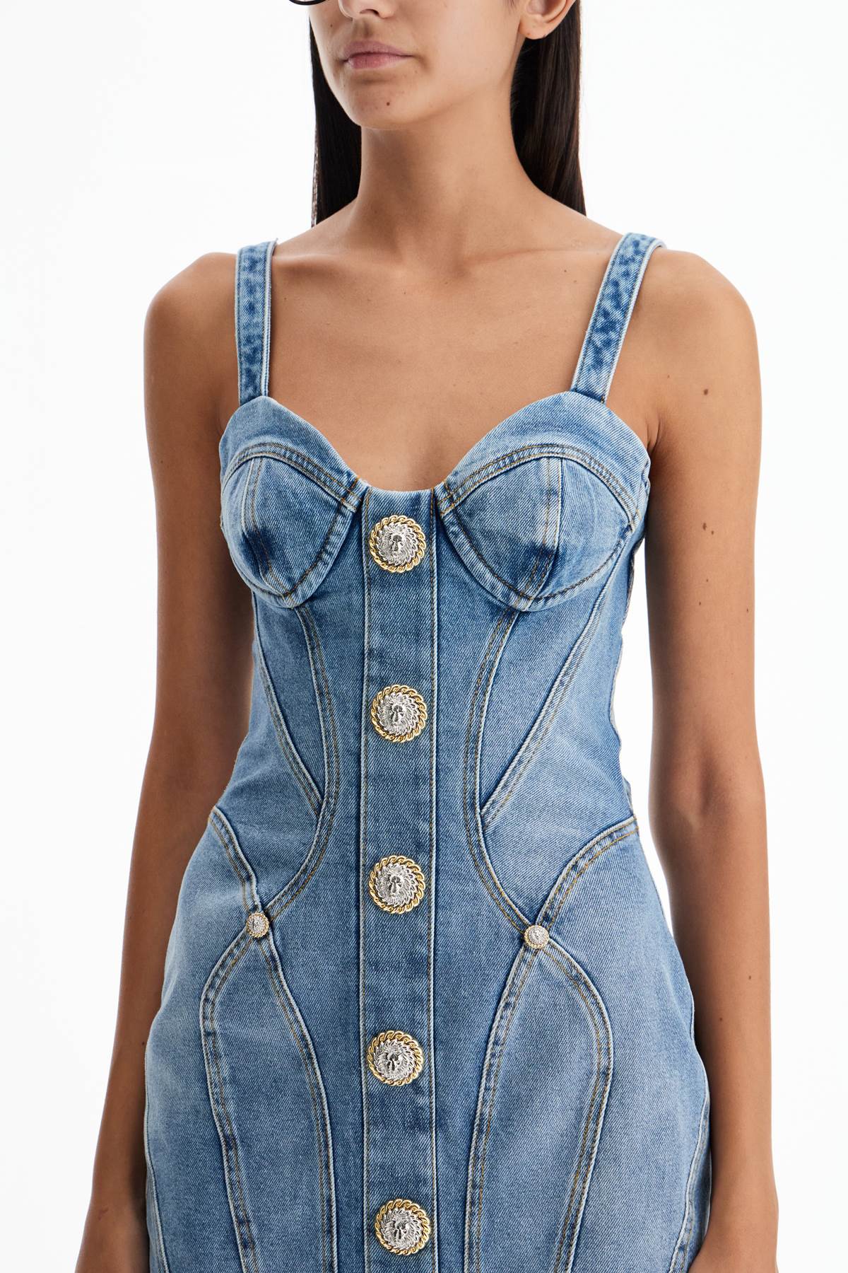 BALMAIN mini denim dress with decorative buttons