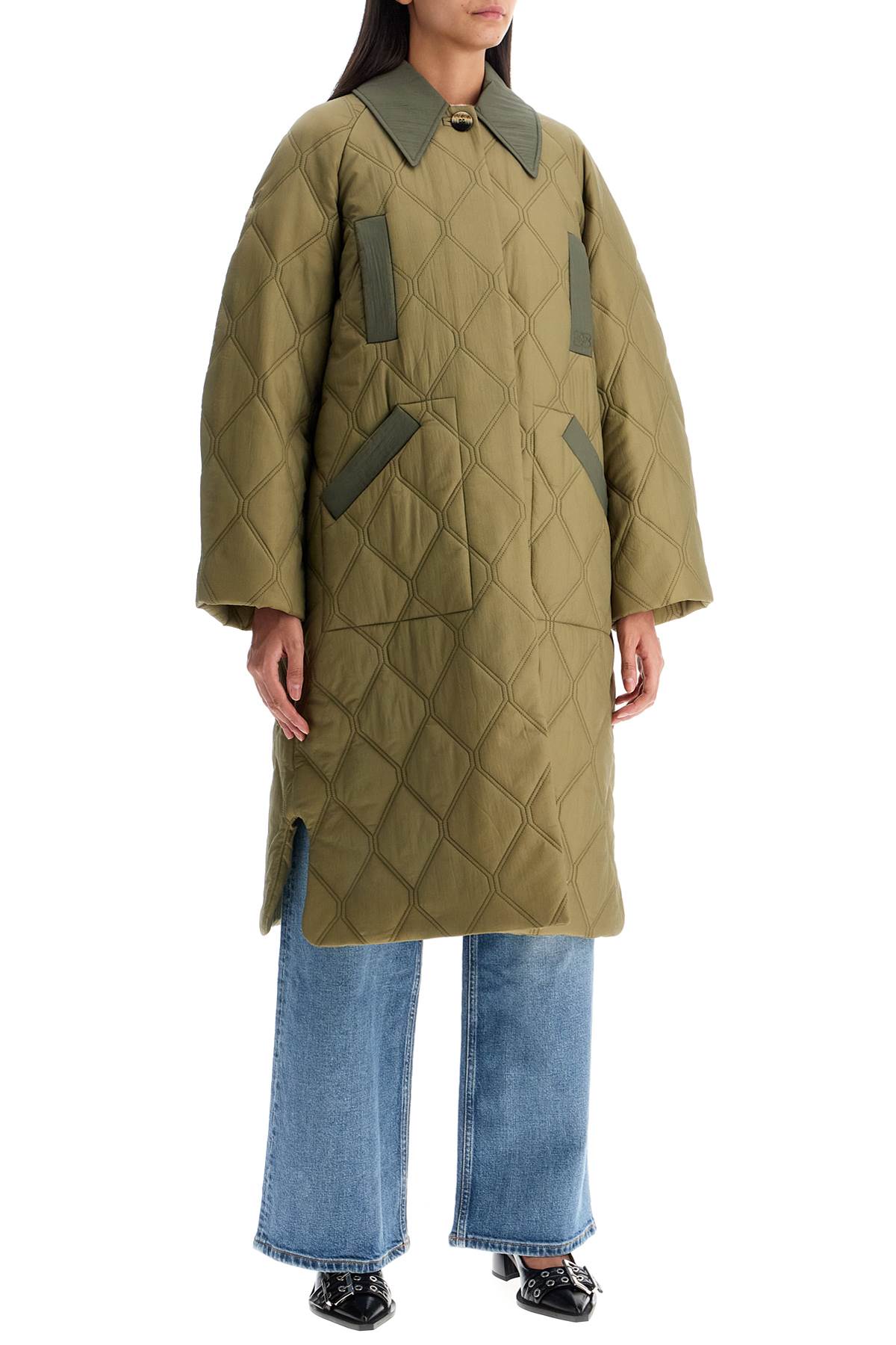 GANNI long quilted padded coat