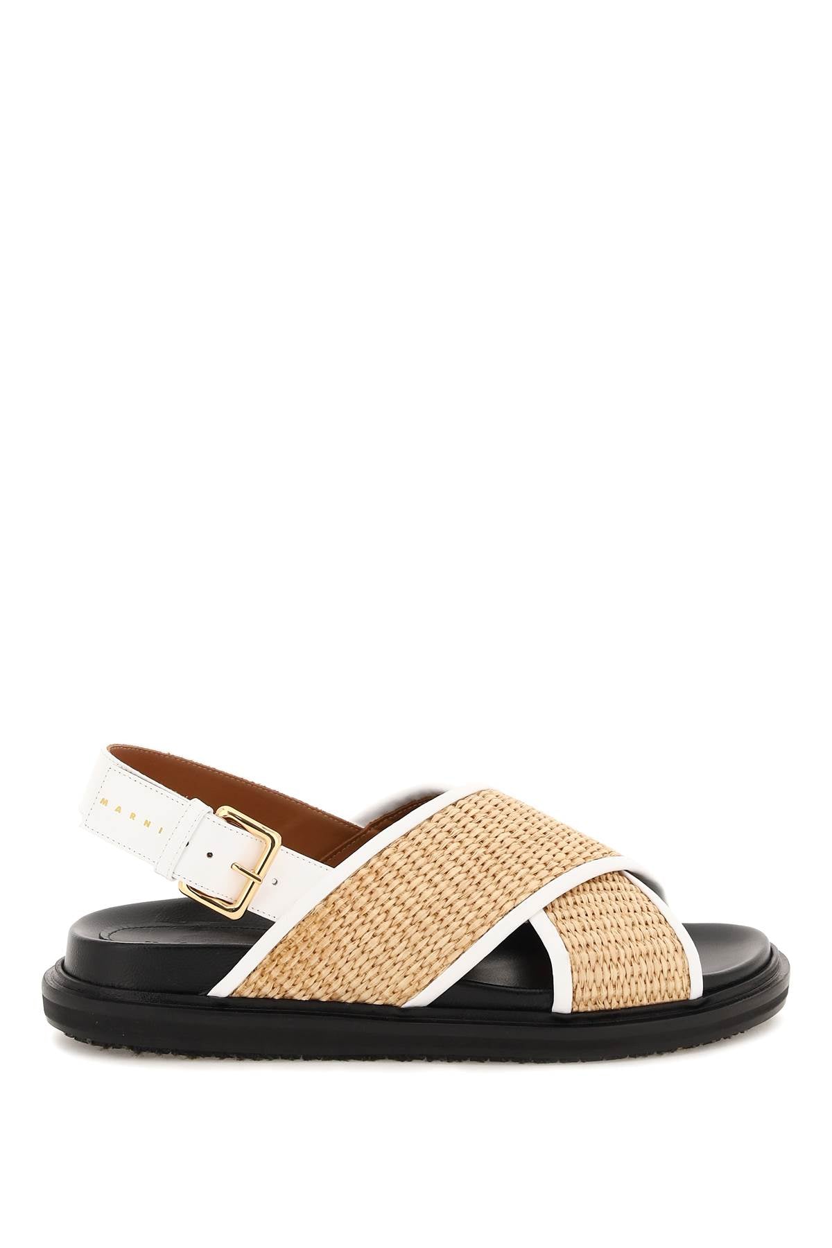 MARNI leather and raffia fussbett sandals