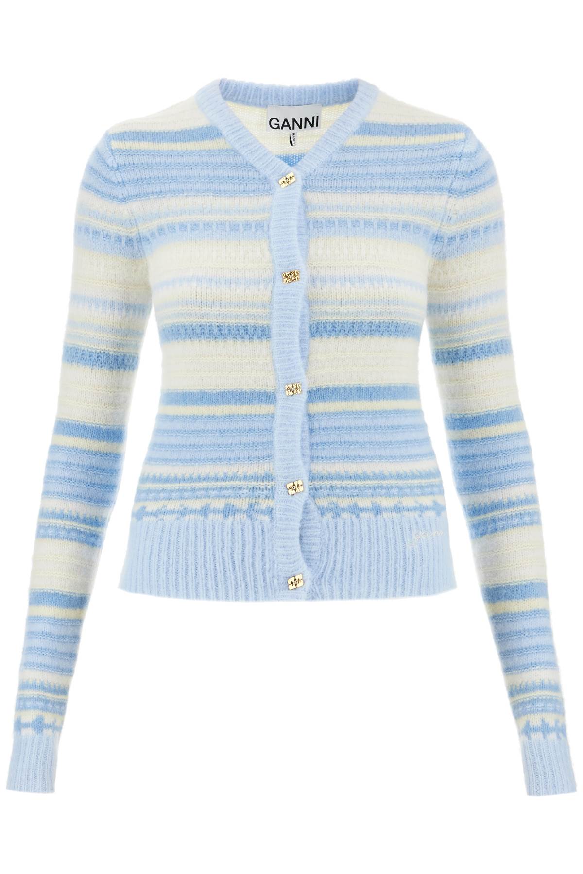 GANNI soft striped cardigan with fluffy