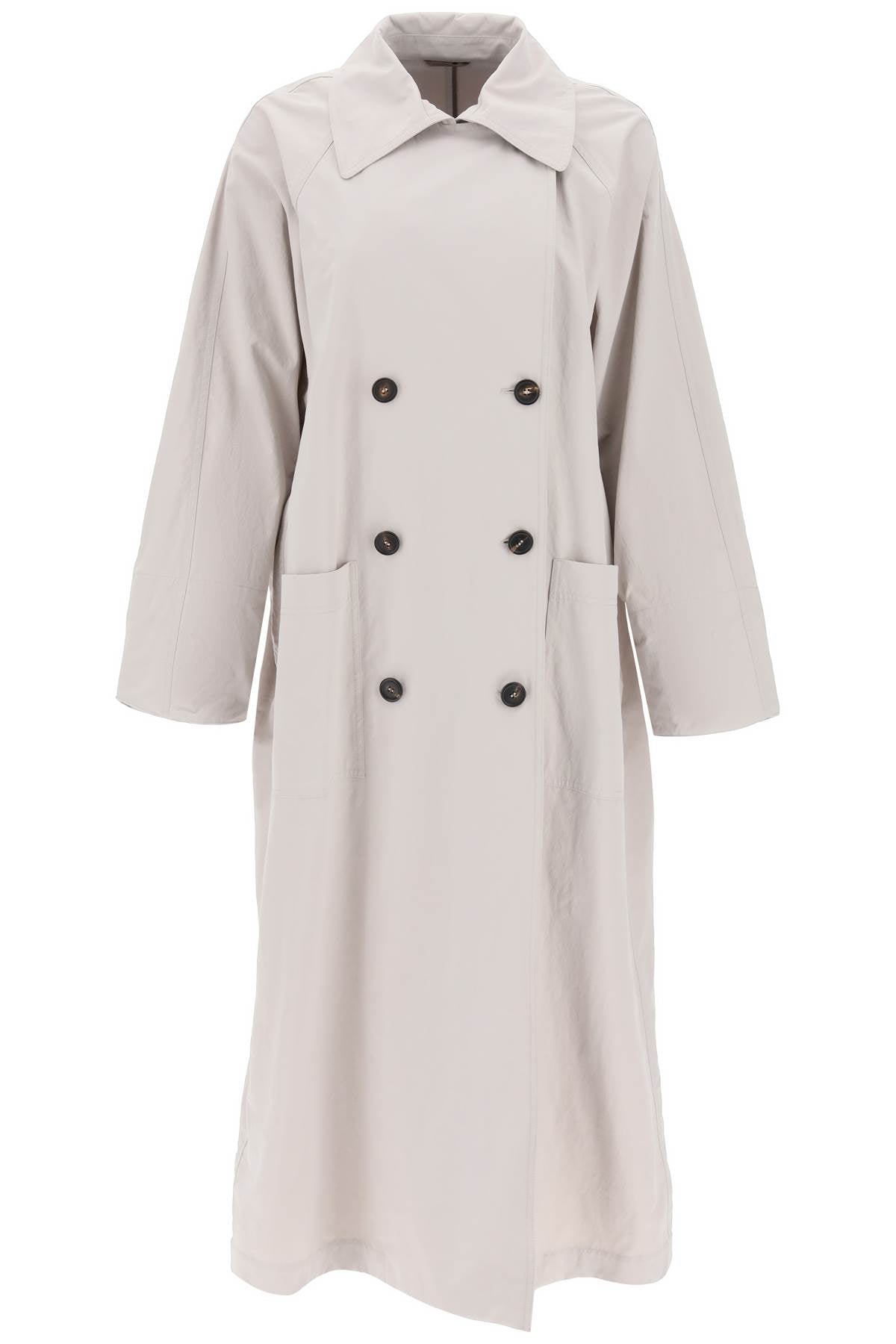 BRUNELLO CUCINELLI double-breasted trench coat with shiny cuff details