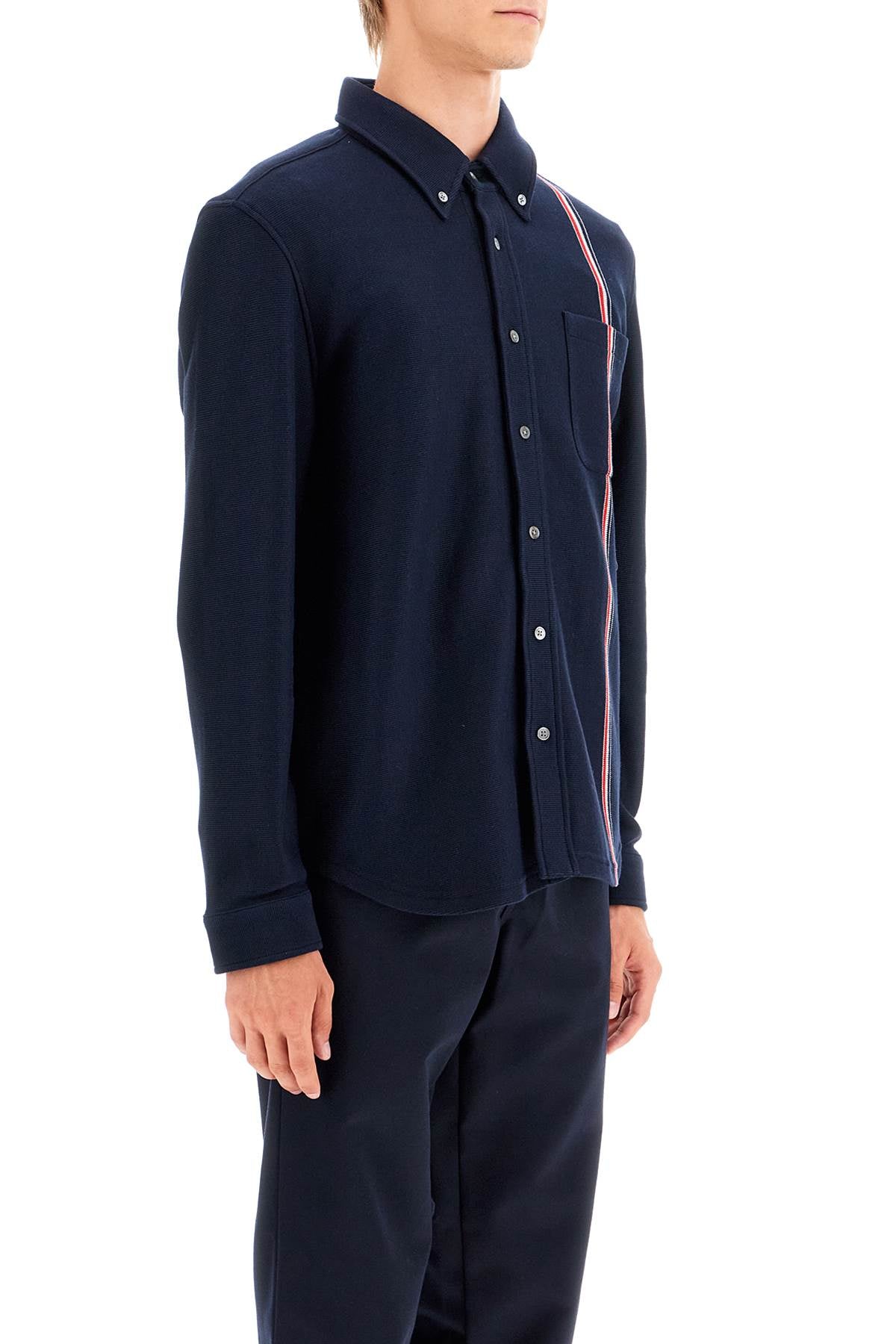 THOM BROWNE "button-down overshirt in knit with tricolor