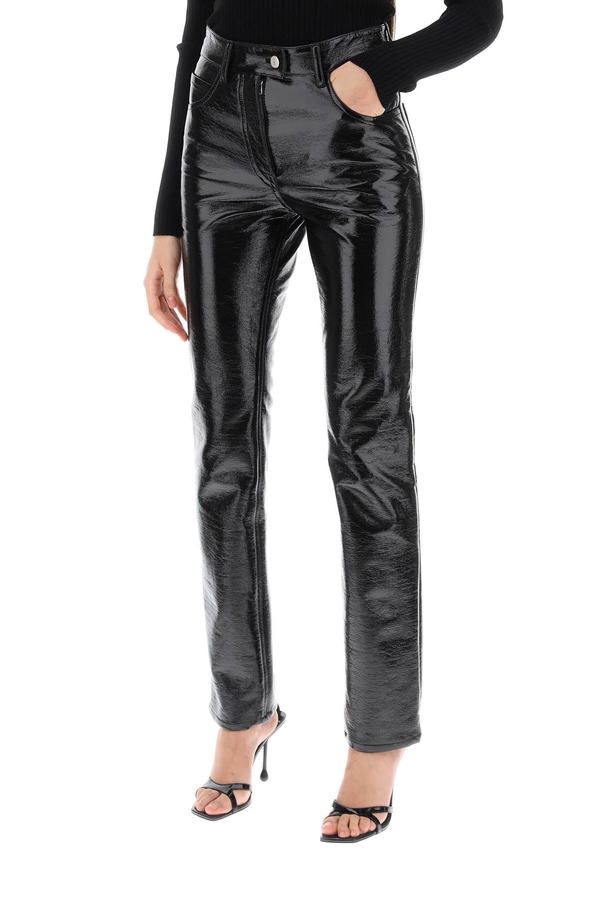 COURREGES vinyl-effect coated cotton pants