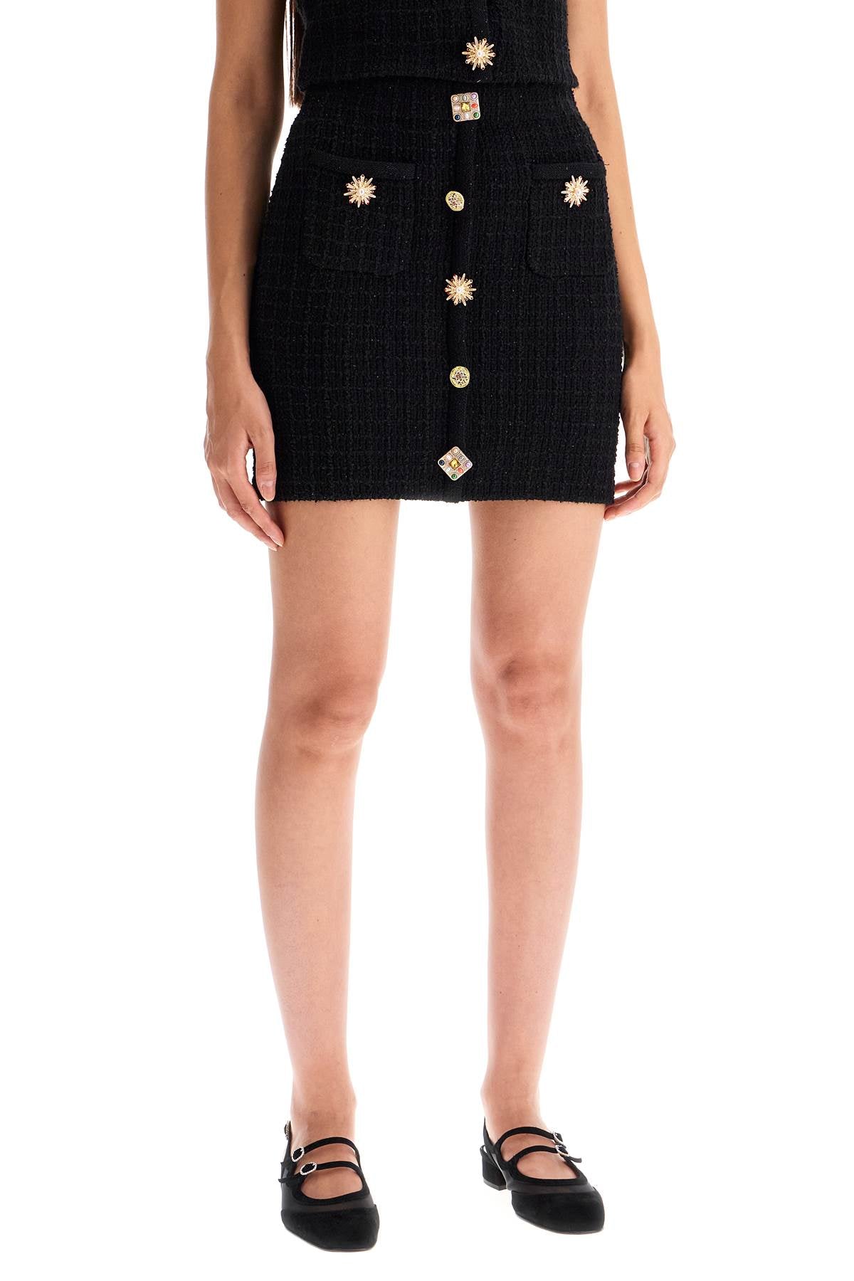 SELF PORTRAIT "knitted mini skirt with jewel buttons