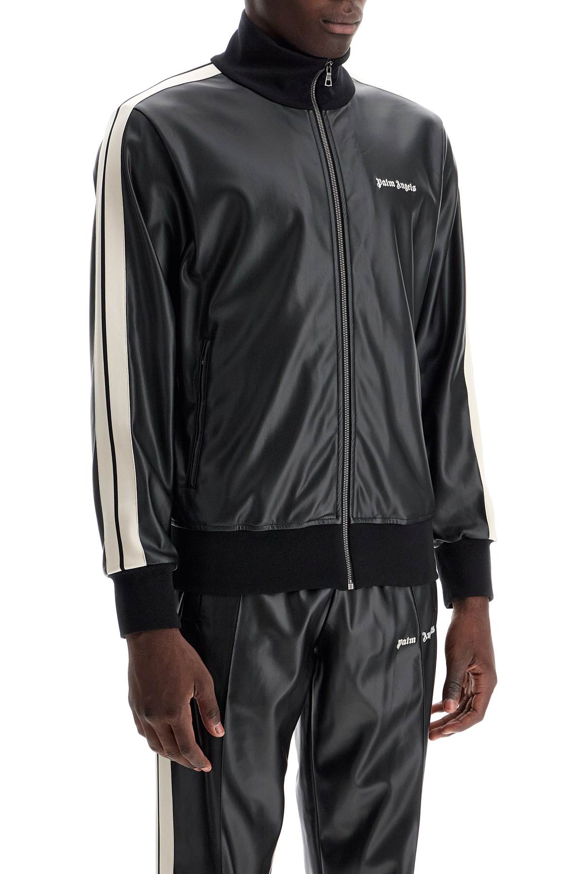 PALM ANGELS faux leather track jacket for