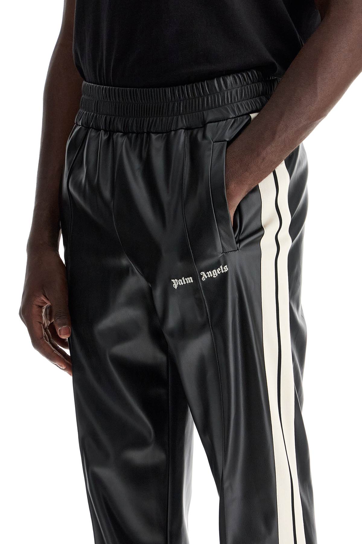 PALM ANGELS faux leather joggers with side stripes