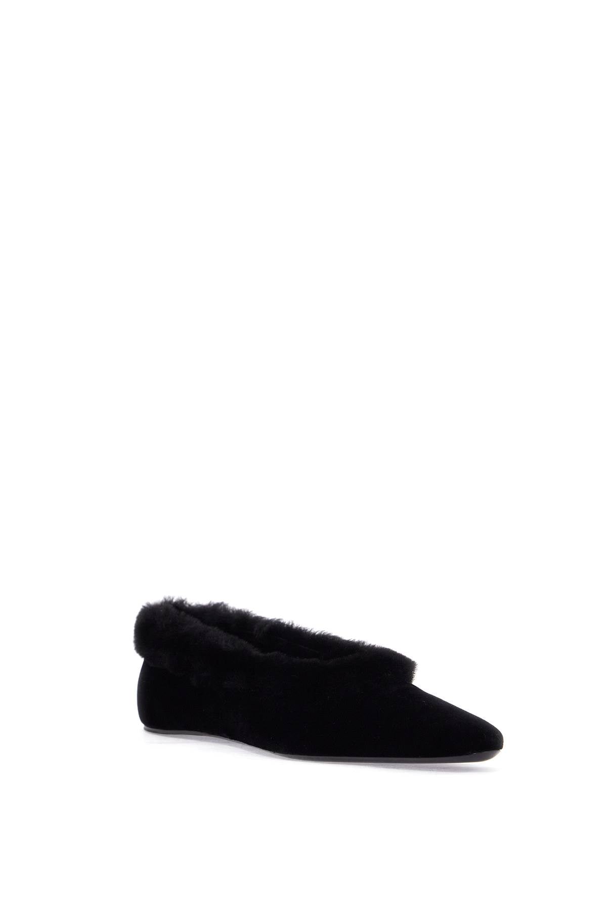 TOTEME black velvet ballerinas with shearling trim