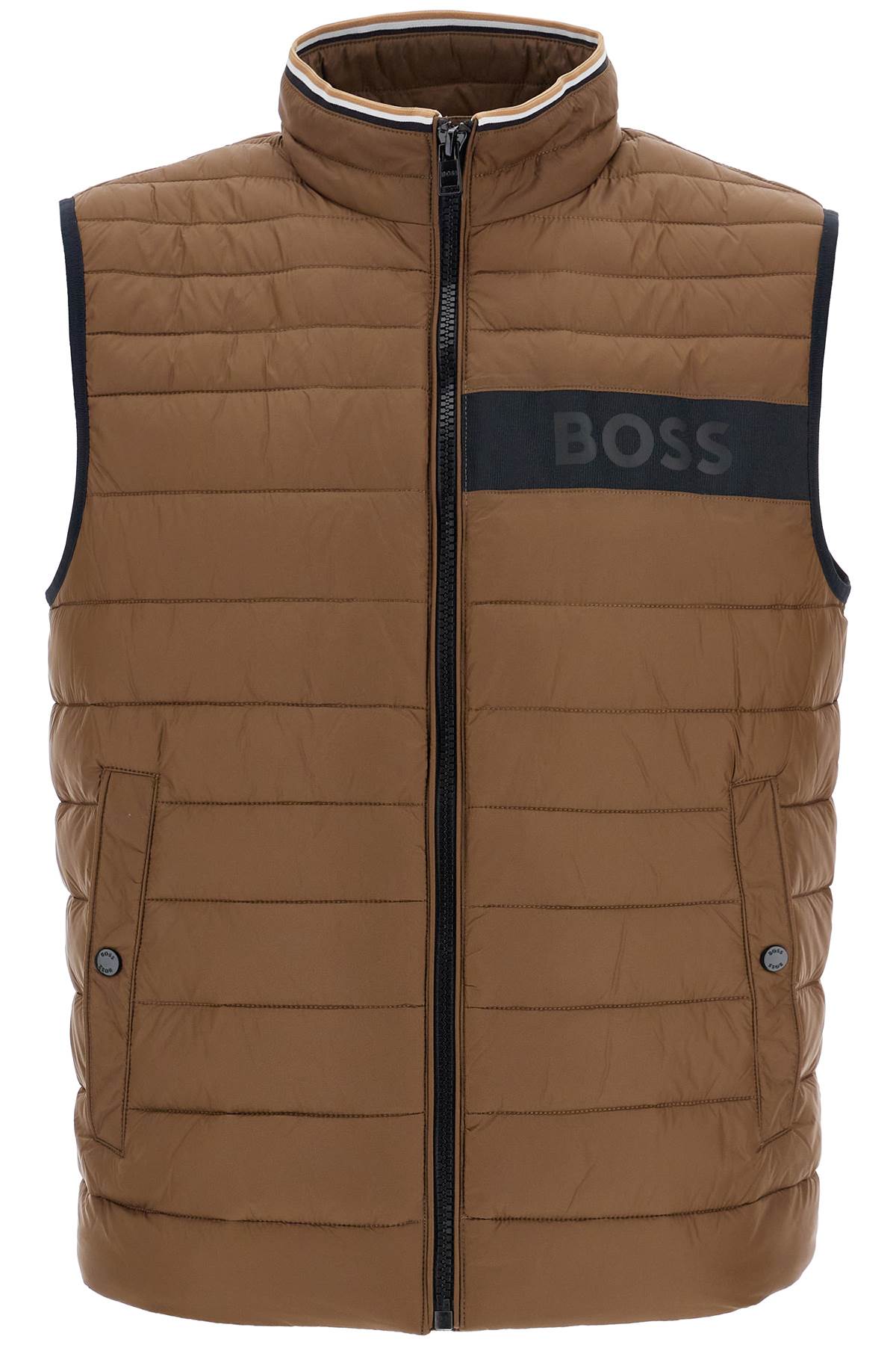 BOSS gilet trapuntato verde in poliestere riciclato con zip