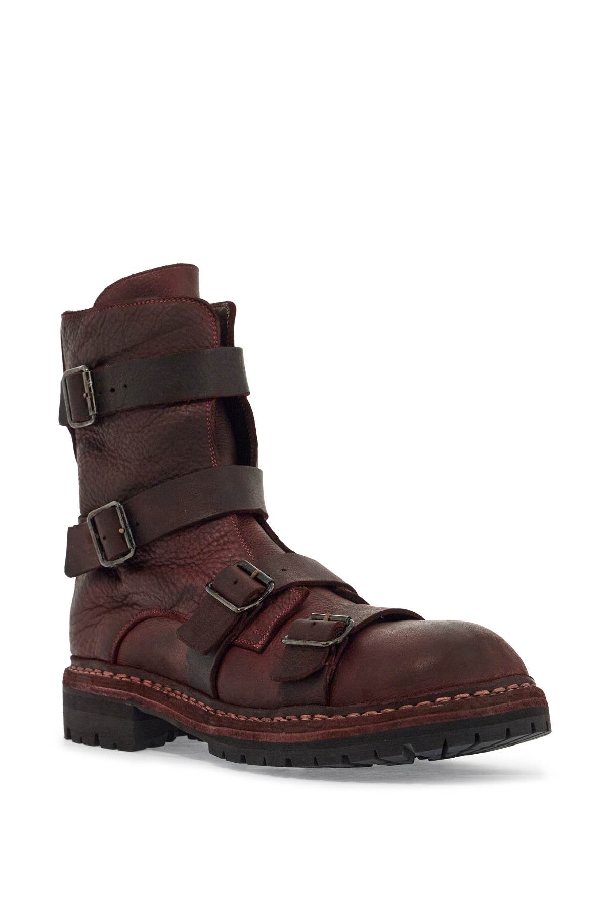 GUIDI dark red horse leather boots with adjustable straps