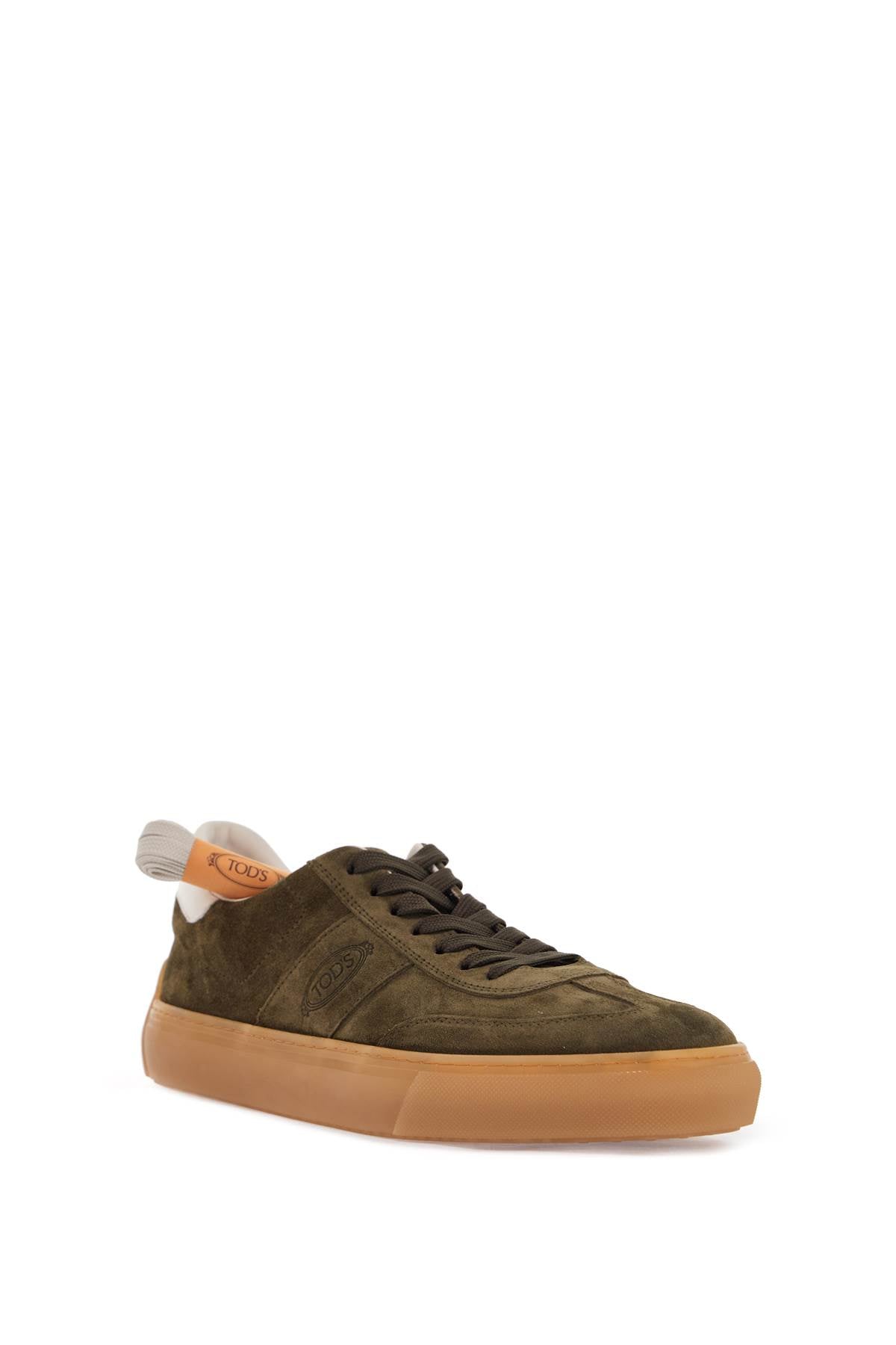 TOD'S olive green suede lace-up shoes with non-slip sole
