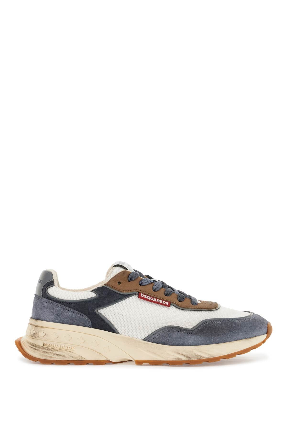 DSQUARED2 low top blue denim sneakers in leather with suede inserts and rubber sole
