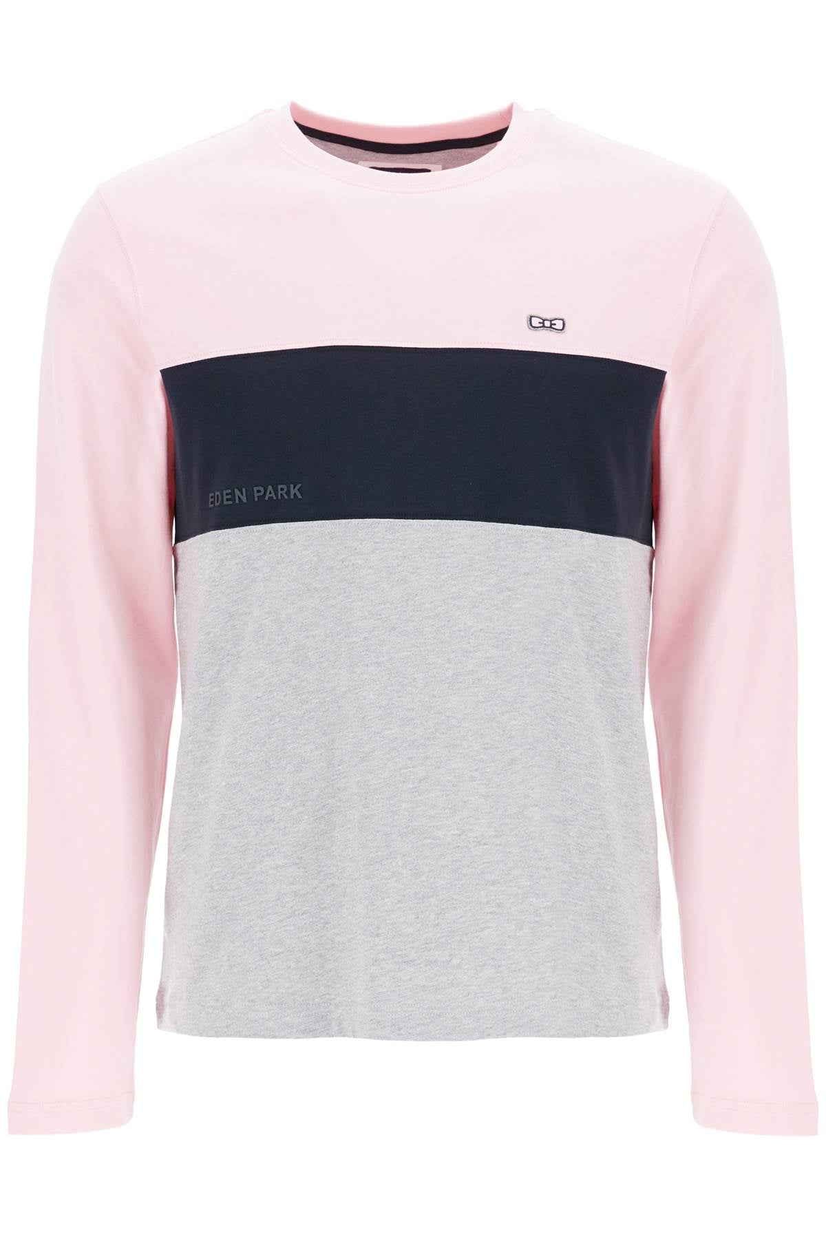 EDENÂ PARK long sleeve crew neck t-shirt in pink, blue, and gray cotton