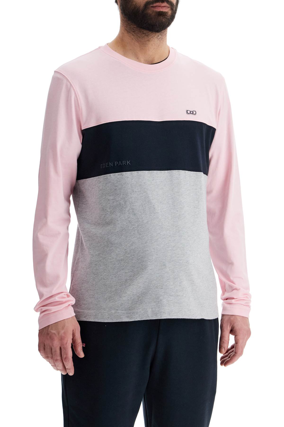 EDENÂ PARK long sleeve crew neck t-shirt in pink, blue, and gray cotton