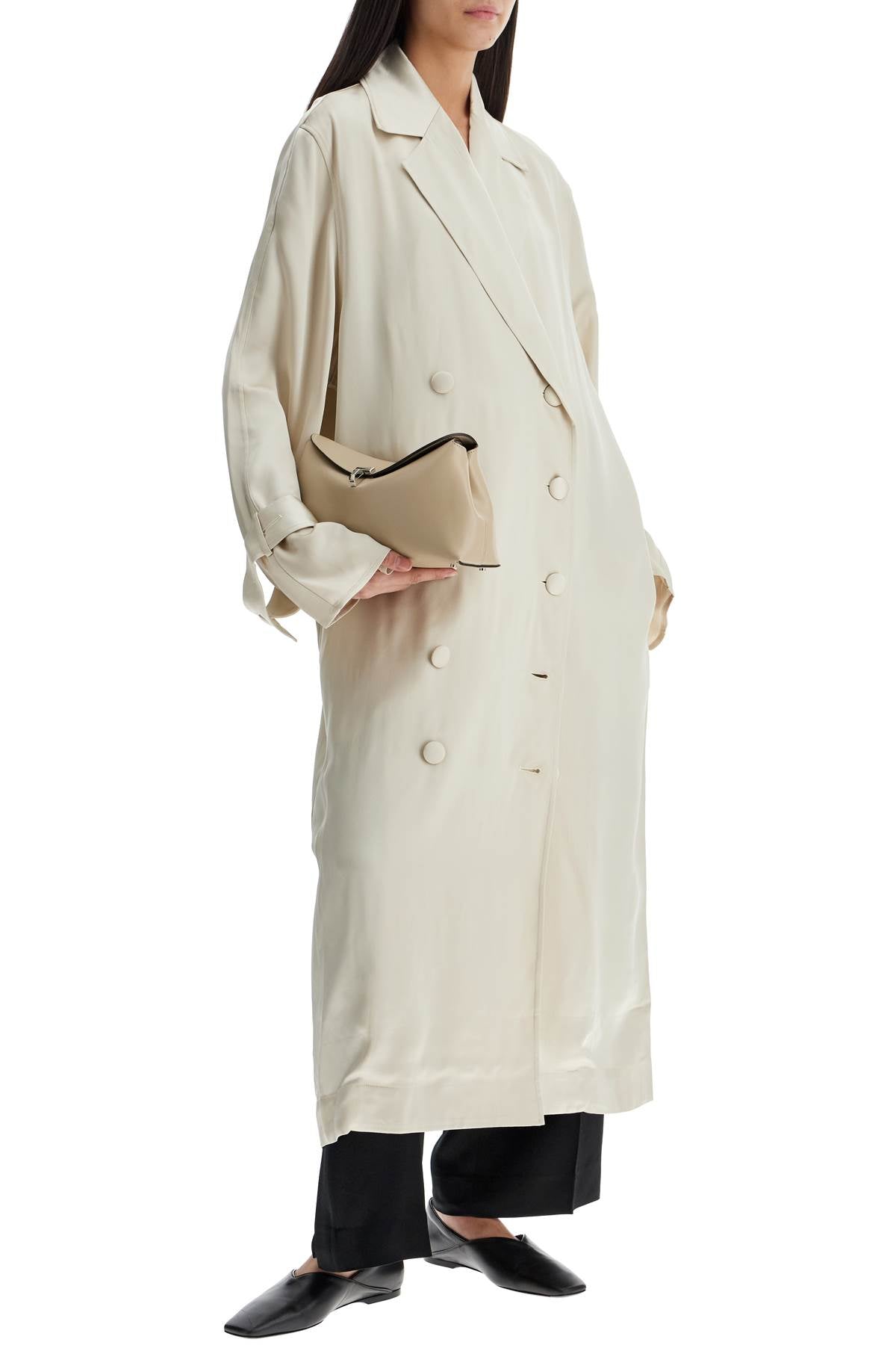 TOTEME long white satin trench dress in viscose
