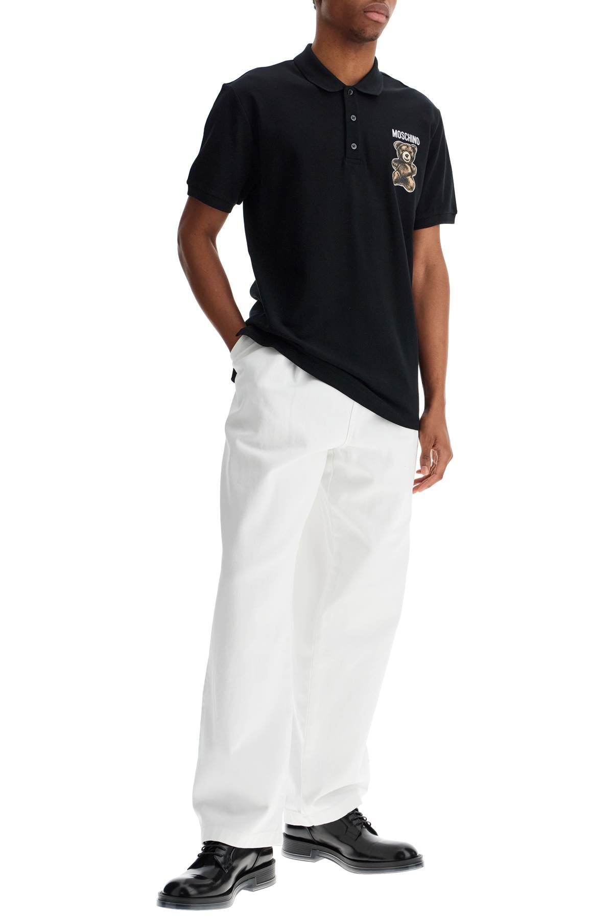 MOSCHINO white cotton wide leg trousers