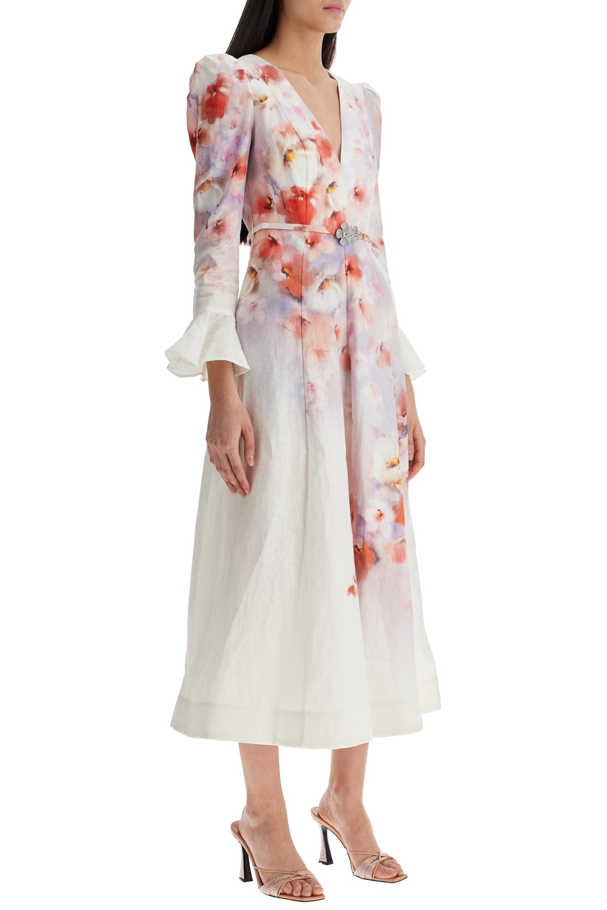 ZIMMERMANN white floral linen midi dress ciara